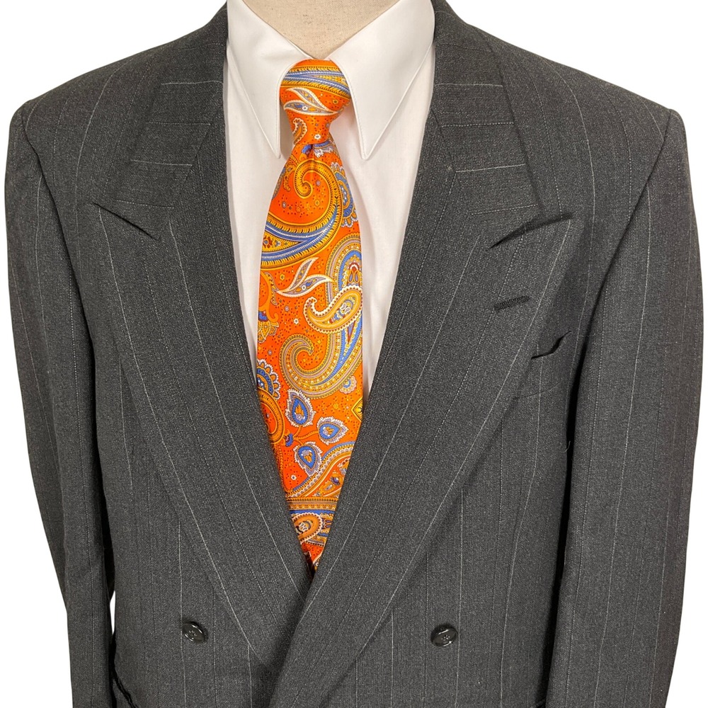 Pierre Cardin Blazer Mens 44R Charcoal Pinstripe Double Breasted‎ Corporate VTG